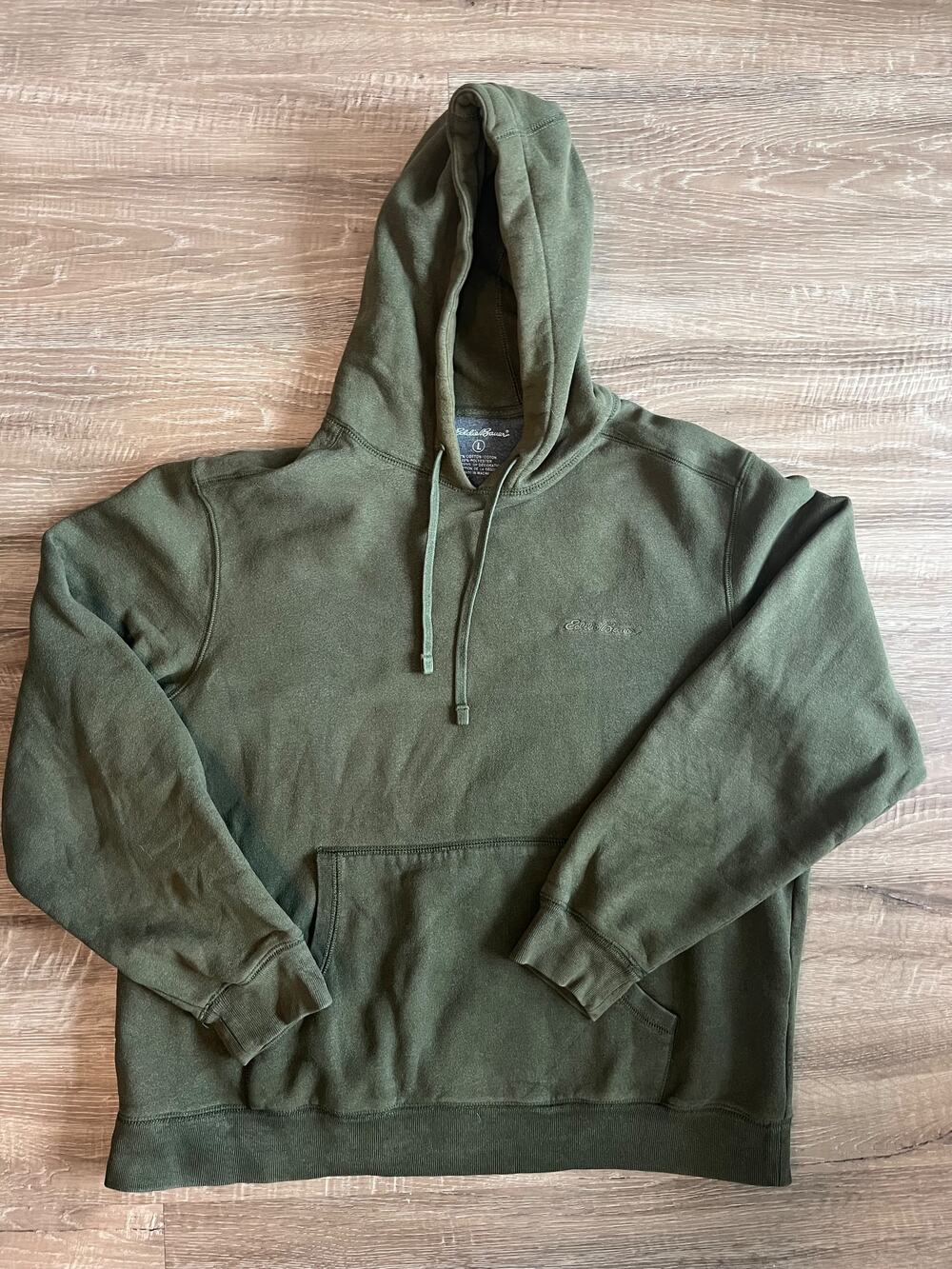 Eddie Bauer Men's Large Green Pullover Hoodie Kangaroo Pocket Cotton Blend